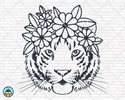 Tiger With Flowers SVG