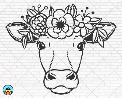 Cow with Flower Crown SVG