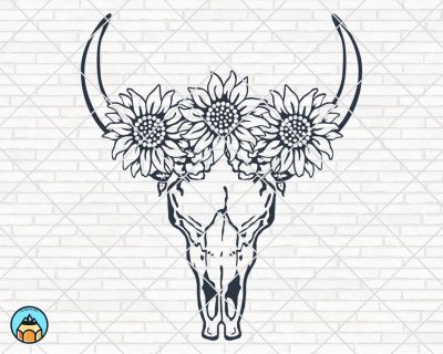 Floral Cow Skull SVG