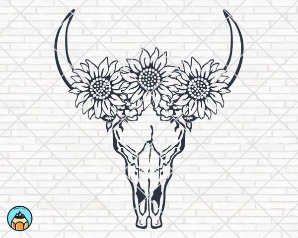 Floral Cow Skull SVG