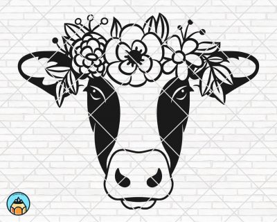 Cow With Flowers SVG
