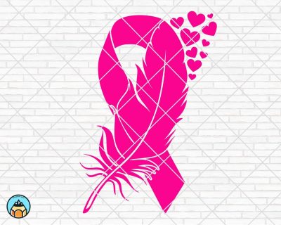 Feather Pink Ribbon SVG, Breast Cancer SVG