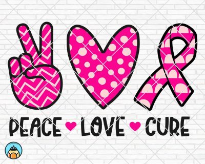 Peace Love Cure SVG, Breast Cancer SVG