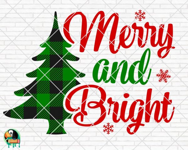 Merry And Bright Christmas Tree Plaid SVG